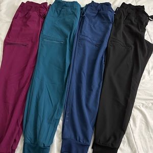 Bundle of all 4 jogger scrub pants (Maroon/Magenta, Teal, Blue, and Black)